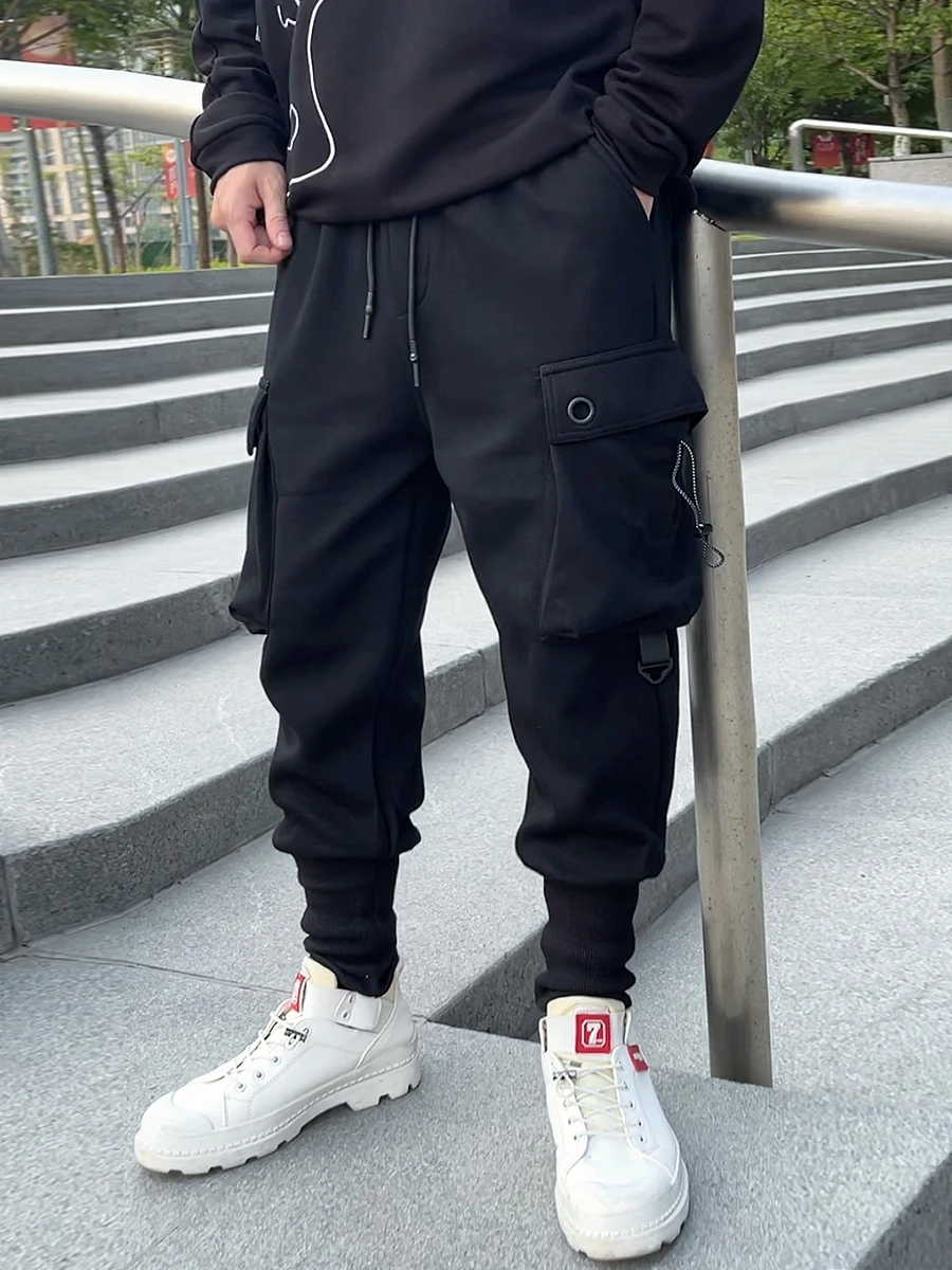 

Мужские рабочие брюки-карго на весну-осень, свободные повседневные брюки с широкими штанинами, с манжетами, молодежные, модные, трендовые, брендовые