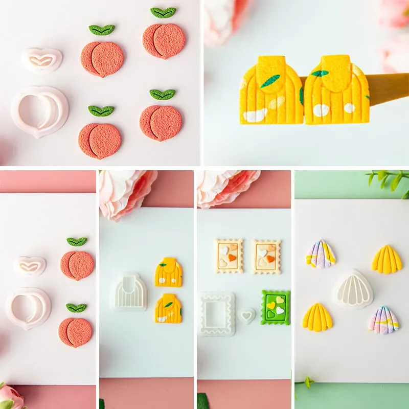 New Fruit Series Clay Molds Cartoon Pattern Peach/Shell/Frame Creative DIY Soft Pottery Earrings Jewelry Ornaments Clay Cutters