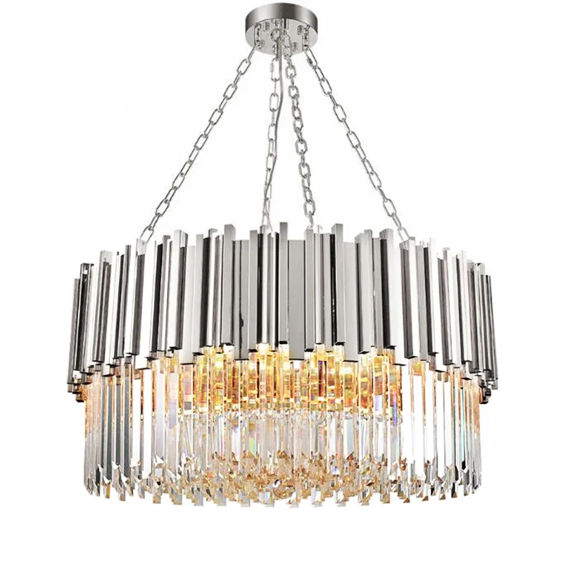 

Modern crystal chandelier for living room luxury bedroom chrome hanging light fixture large round home decor led cristal lamp