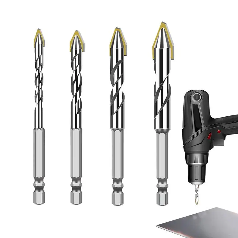 Masonry Drill Bits For Concrete Carbide Anti-Rust Sharp Drill Head Bits 4pcs Staggered Edge Construction Supplies Set With