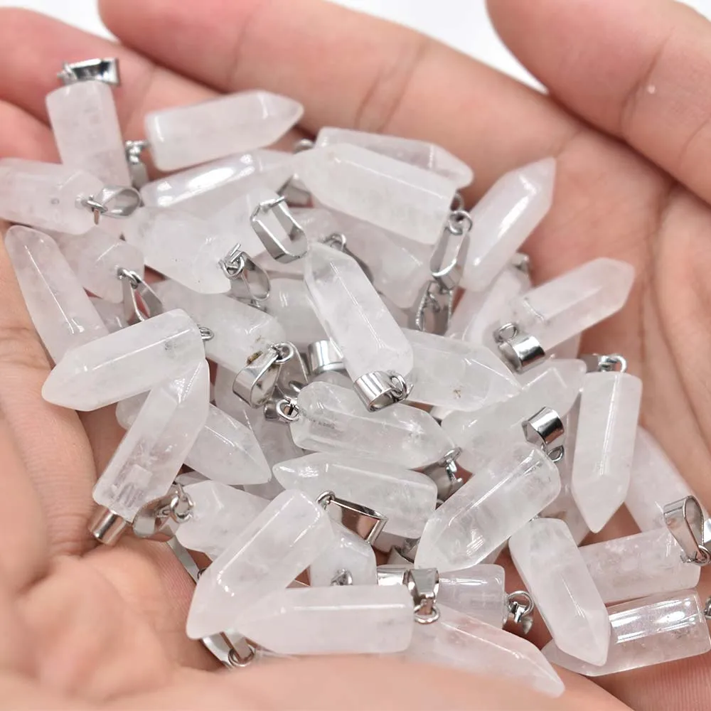 

2022 fashion bestselling top quality natural stone white crystal hexagonal pillar charms pendants 24pcs 50pcs/lot wholesale