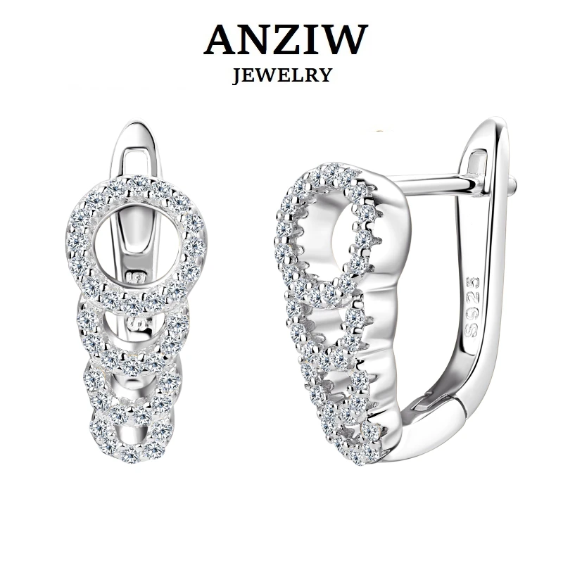 

Anziw New In Hollow U Shape Hoop Moissanite Earrings 925 Silver Gold Plated Clip Earrings for Women Wedding Jewelry 2023 Trend