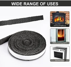 2/3m Black Log Burner Stove Rope Fireproof Self-Adhesive Glass Fiber Fireplace Door Sealing Replacement Gasket Tape Fire Rope