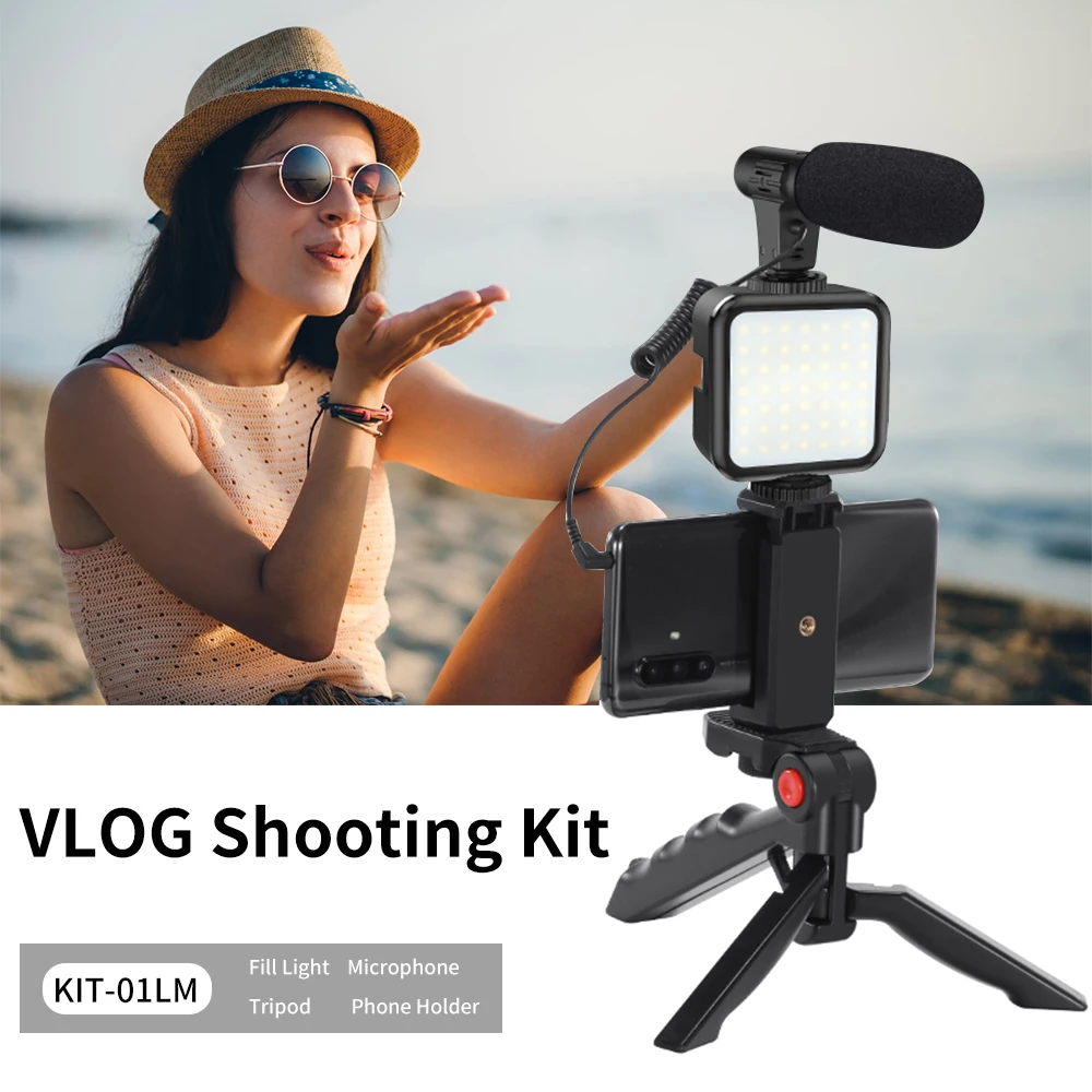 HONGDAK Kit Vlog, peralatan pengambilan Video dengan Tripod Bluetooth Control untuk kamera SLR Smartphone Set Youtube