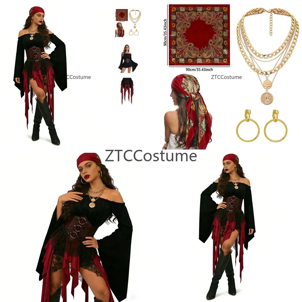 

Sexy Female Pirate Costume for Women Halloween Cosplay Party Dress Stage Performance Uniform Fancy Dress