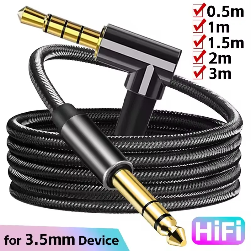 3.5mm Jack Audio Cable Male To Male 90 Degree Elbow Speaker Aux Wire Nylon Braided Cord for Samsung Xiaomi IPod Car Audio