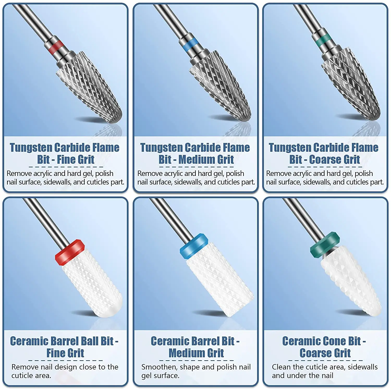 Set di frese per testina per smalto da 13 pezzi, utilizzato per la bellezza delle unghie, sbavatura del gel per la pelle morta, lucidatrice automatica 2030