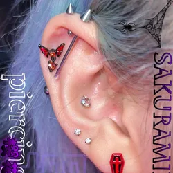 1PC Stainless Steel Industrial Piercing Barbell Red Zirconia Butterfly Helix Piercing Earring Ear Piercing Gothic Dark Style