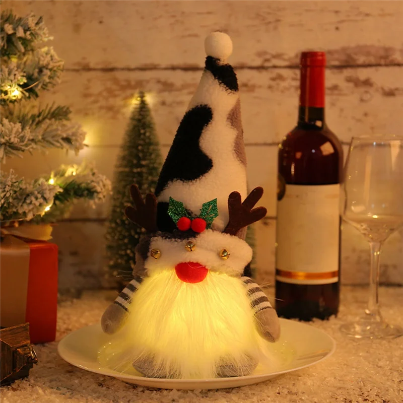 AA80-Navidad Gnomo muñeca astas con luces muñeca Rudolph adornos enanos luminosos para el hogar regalos de Navidad de Año Nuevo