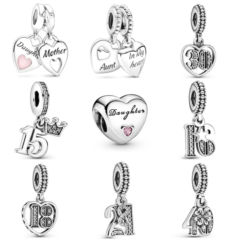 New 925 Silver Plated Dad Mom Lover Friend Charm Beads For Pandora Necklace Bracelet Keychain DIY Fine Women Girls Jewelry Gifts