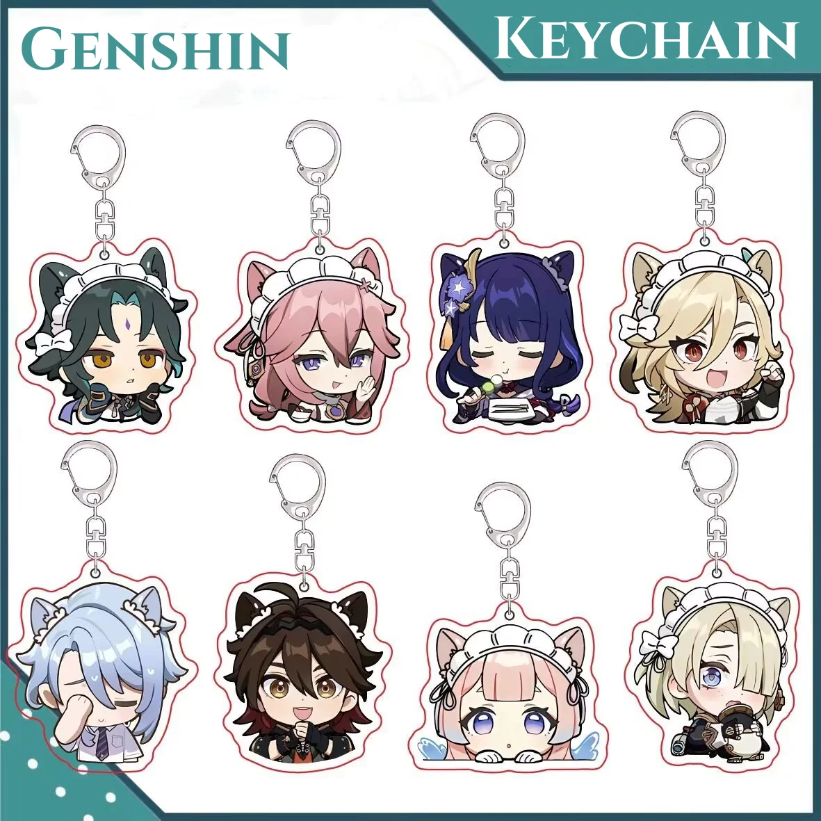 New Genshin Game Kaveh Xiao Gaming Freminet Pendant Keychain Cute Maid Cartoon Anime Acrylic Keyring Backpack Jewelry Badge Gift