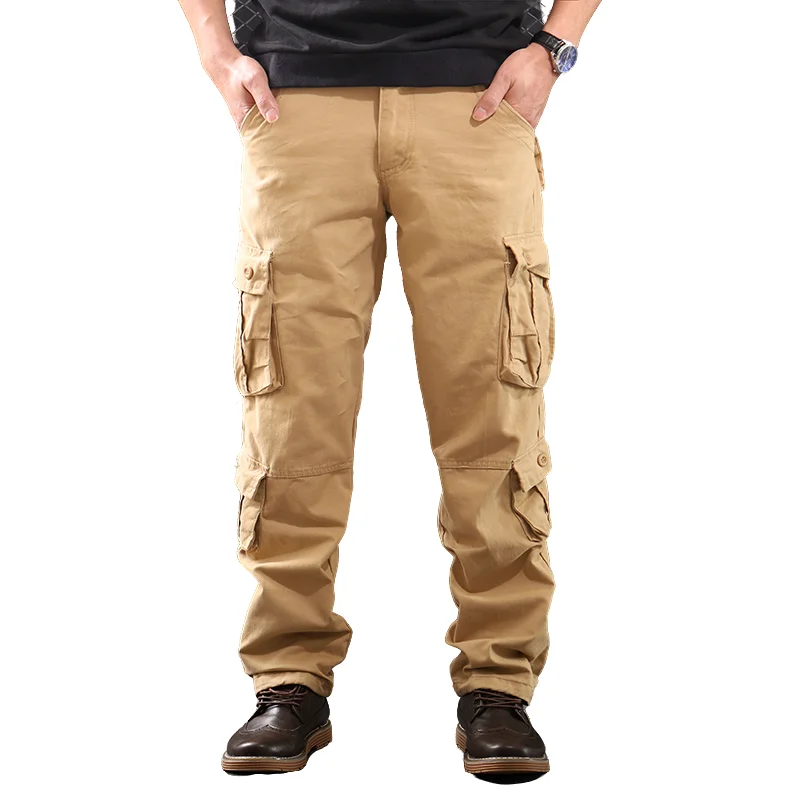 Men's Cargo Pants New All Seasons Solid Color Breathable 100% Cotton Multi Pocket Trousers Simple Versatile Multi Color Options