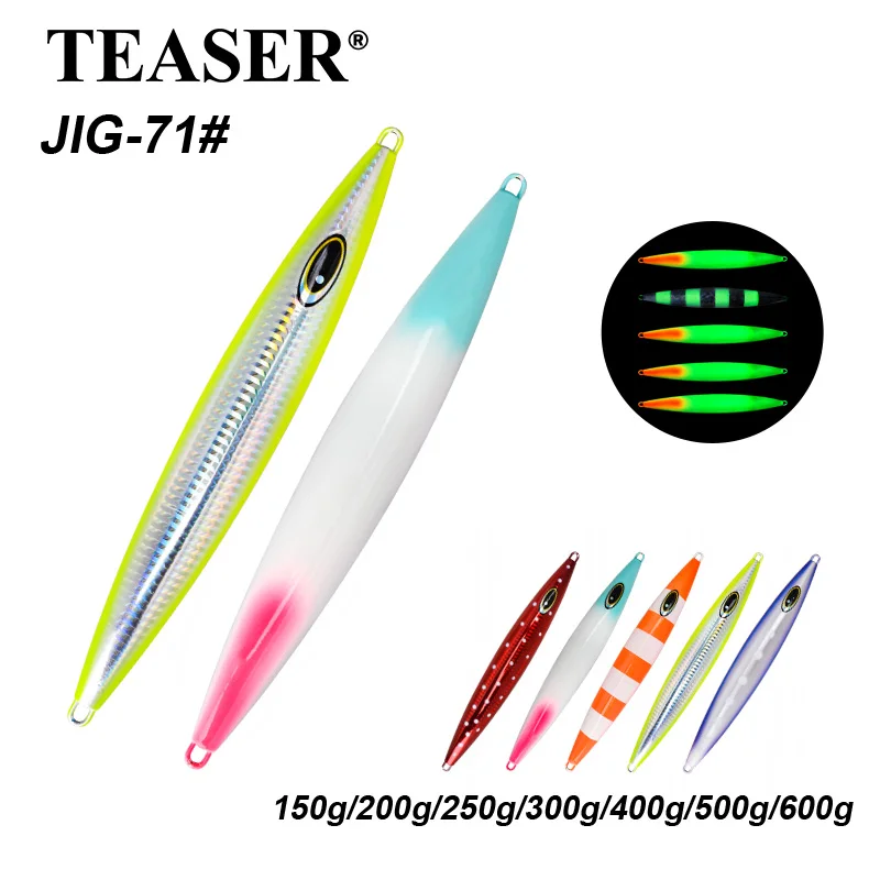 TEASER J71 Placa de ferro de agitação lenta em mar profundo luminosa UV de afundamento rápido Little Fat Guy 150g-600g iscas de pesca marítima