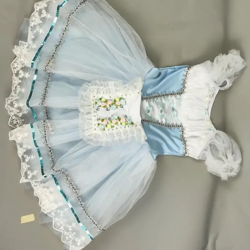 Blue Long Romantic Ballet Tutu Skirt For Girls Children Women Soft Tulle Long Dress Performance Costumes Giselle Spanish Dress