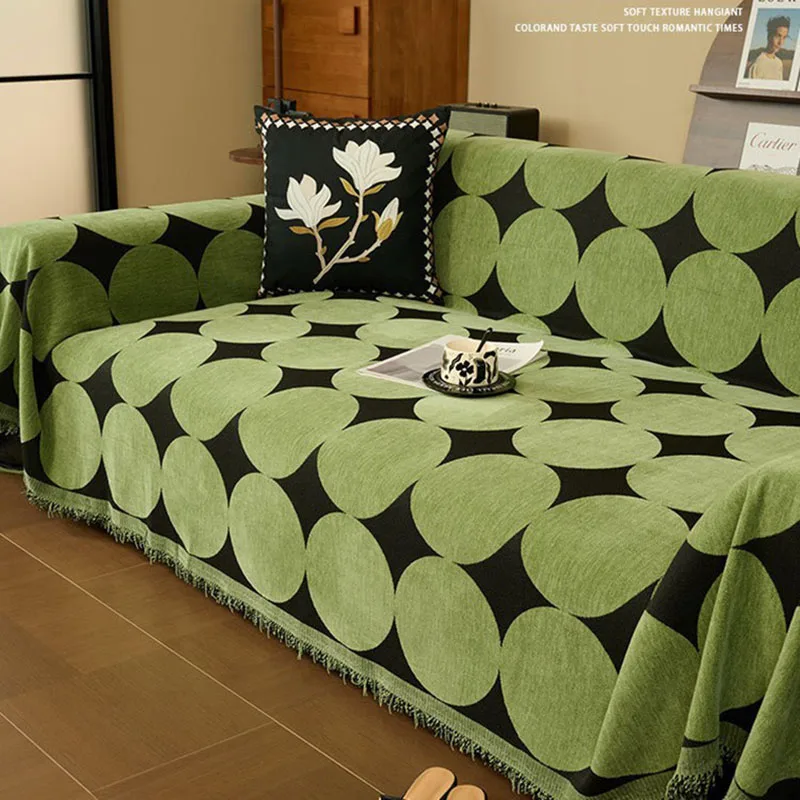 New Geometric Pattern Printed Sofa Towel Nordic Dustroof Tassel Blanket for All Seasons Anti-Wear Recliner Cover for Living Room