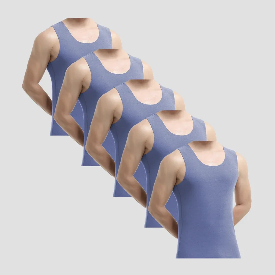 

5PCS Men's seamless, fleece, thickened vest, base layer, undergarment, autumn and winter single-piece top, slimming