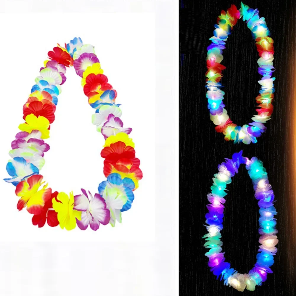 10pcs Thin Flash Light Up Hawaii Flower Leis Hair Band Garland Hula Luau Glow Wreath Necklace Party Birthday   Wedding Festival