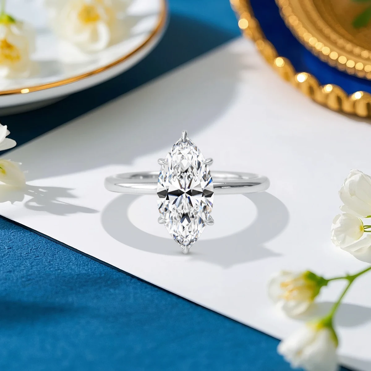 3 Karat Solitärring mit Marquise-Schliff aus Moissanit für Damen, 925er Sterlingsilber, 6-Krappen-Verlobungsring mit GRA-Zertifikat – Detail 4
