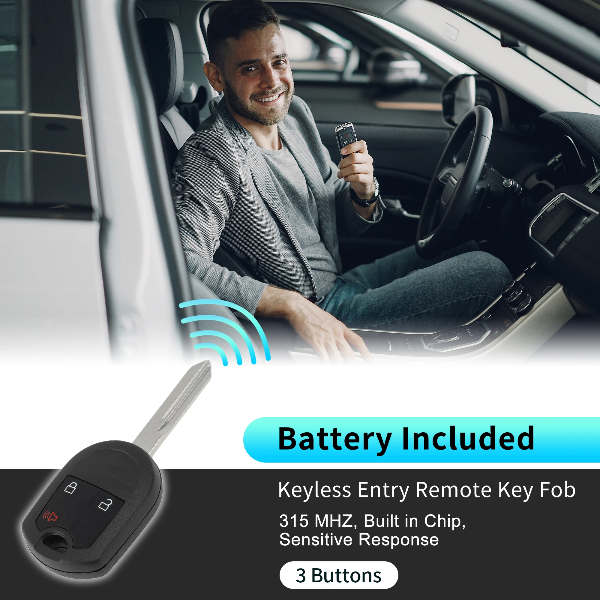 UXCELL CWTWB1U793 315MHz Keyless Entry Remote Smart Key Fob for Ford F-150 F-250 F-350