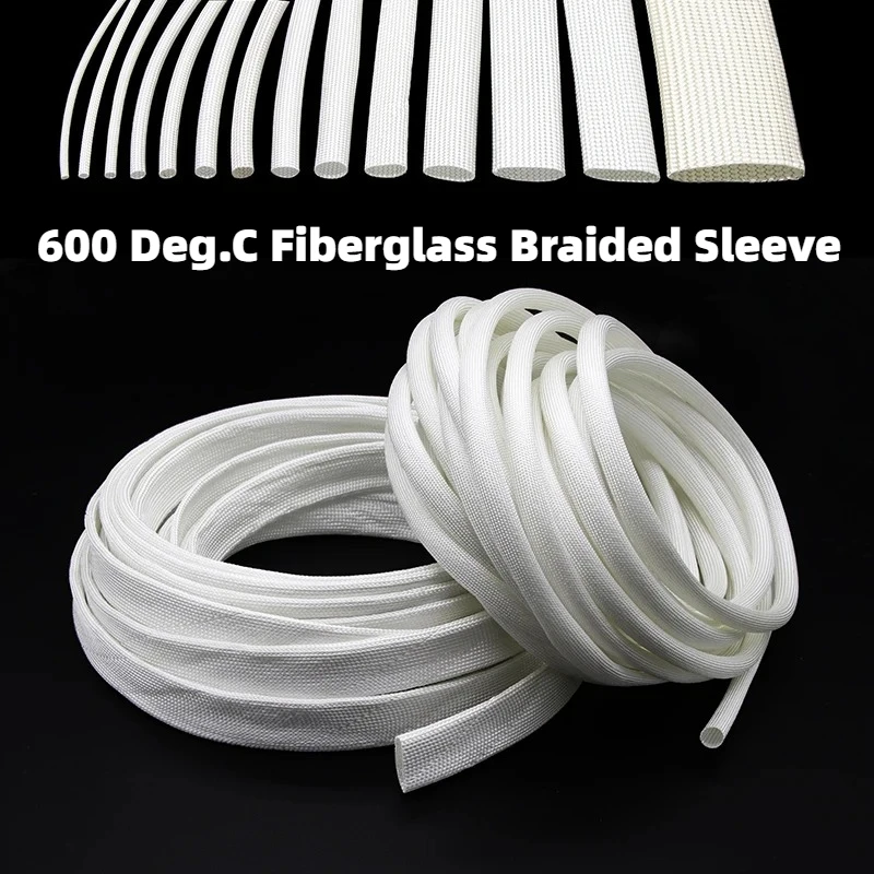 

1-20m White Fiberglass Cable Sleeves 1 - 50mm High Temperature Resistant 600℃ Glass Fiber Braided Ppe Wire Line Protect Wrap