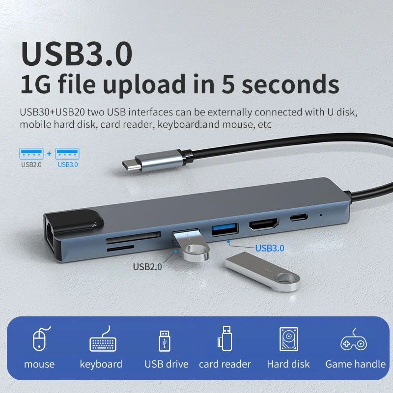 JND 10 في 1 نوع C USB Hub مع إيثرنت 4K HDTV متعدد المنافذ USB 3.0 Hub لمحطة إرساء MacBook Pro USB نوع c محول