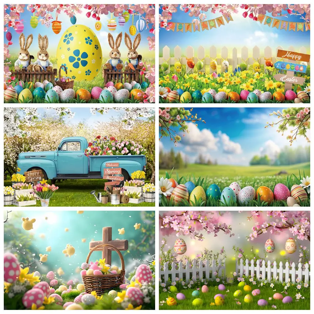 

Spring Easter Nature Scenery Backdrop Flowers Grassland Rabbits Eggs Bunny Kids Portrait Birthday Party Photography Background