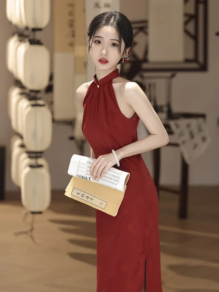 Nuevo vestido Cheongsam chino moderno Trational sin mangas Cheongsams largos Qipao Vintage Oriental boda fiesta vestidos de mujer