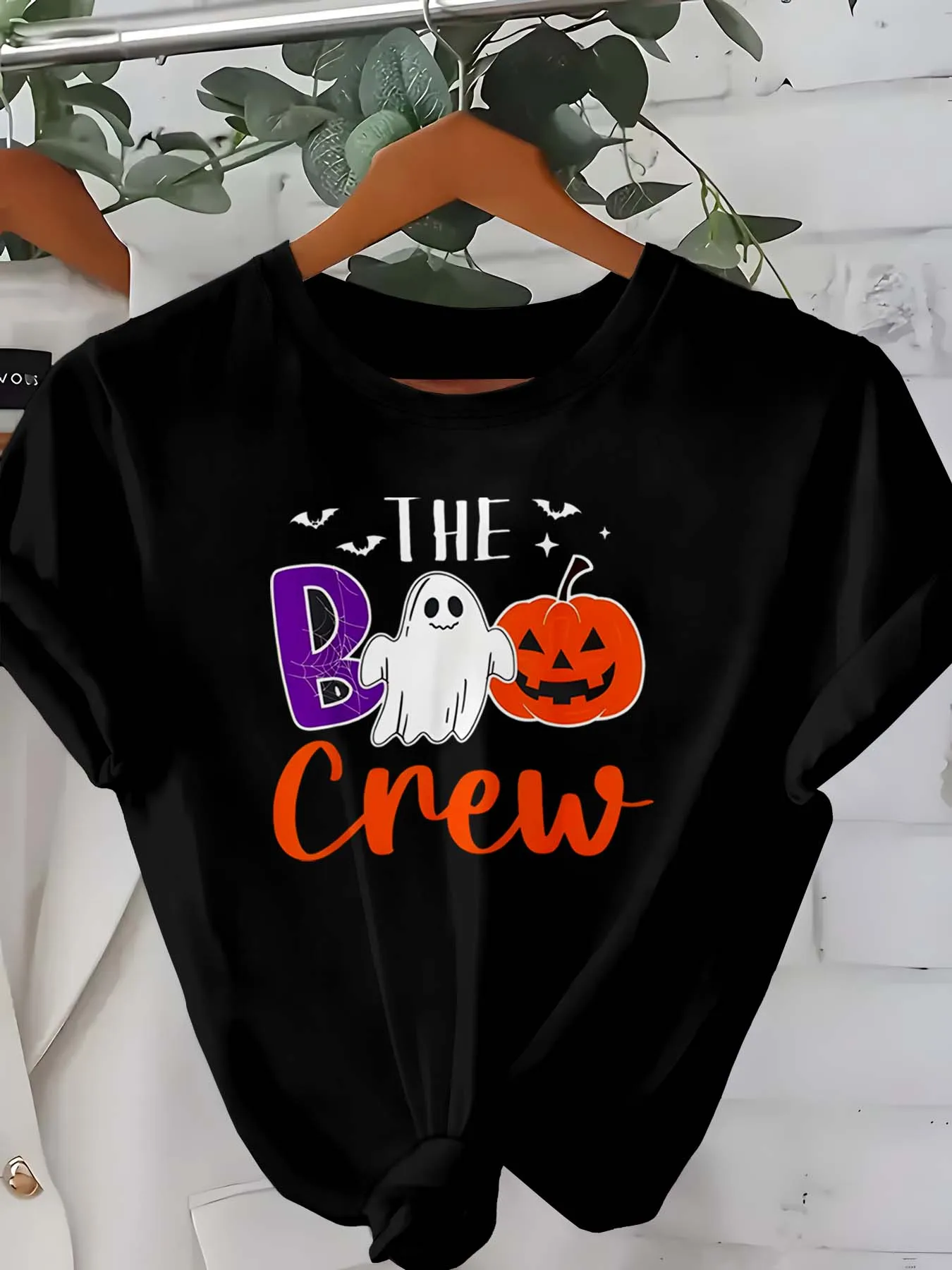 Plus Size Halloween Themed Attire With Boo Crew Ghost Pumpkin Spider Web Motifs For Festive Stylish Looks