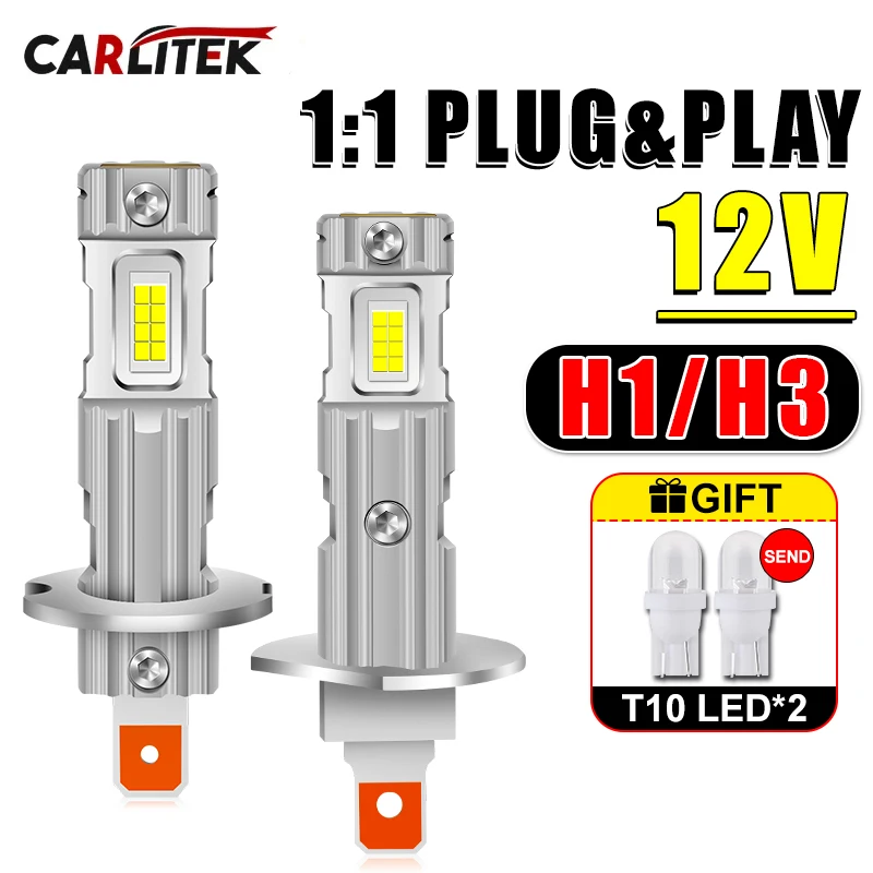 

CARLitek, 2 шт., H3 H1, лампа для фар головного света, Canbus, без вентилятора, дальний свет 6000K, белая автомобильная лампа головного света, дневные ходовые огни, мини-дизайн, 12 В