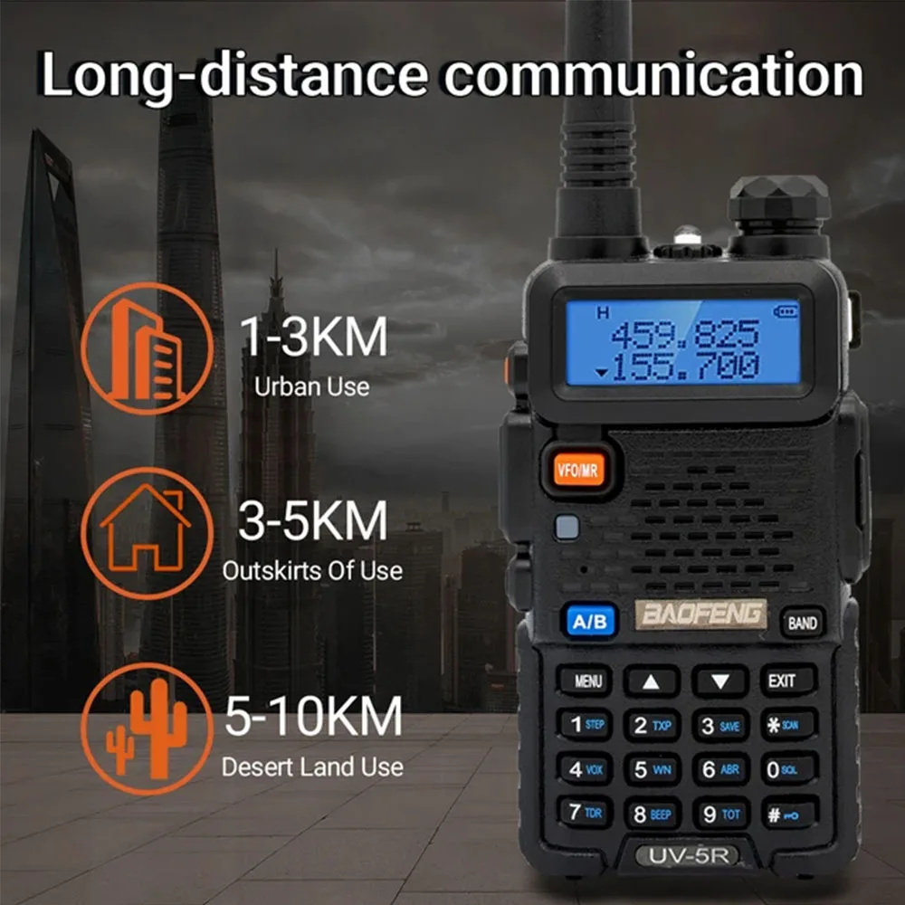 Baofeng Walkie Talkie UV 5R 5W 8W Dual Band Ham Two Way Radio Vhf Uhf FM Radio Handheld Transceiver Hunting 16KM