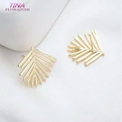 19*21 MM 14K Gold Color Plated Brass Leaf Leaves Stud Earrings High Quality Diy DIY Jewelry Making Finding Accessories