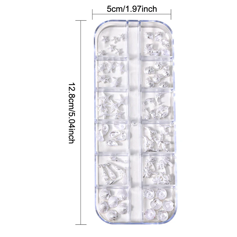 อุปกรณ์ตกแต่งเล็บ 12 ช่อง/กล่อง ลายเปลือกหอย ดาวทะเล หางนางเงือก 3 มิติ สำหรับทำเล็บสไตล์ฝันหวานและทะเล