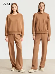 AMII Minimalista Set con cappuccio per le donne 2023 Autunno Nuovo con cappuccio Allentato Trendy Girocollo Top Pantaloni a gamba larga a figura intera Solido 12323168