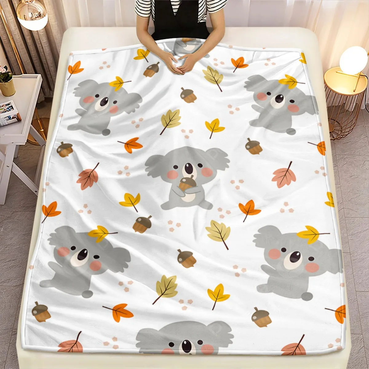 

Милое флисовое фланелевое одеяло с изображением коалы и желудями в виде животных для декора детской комнаты, мягкая удобная осенняя тема