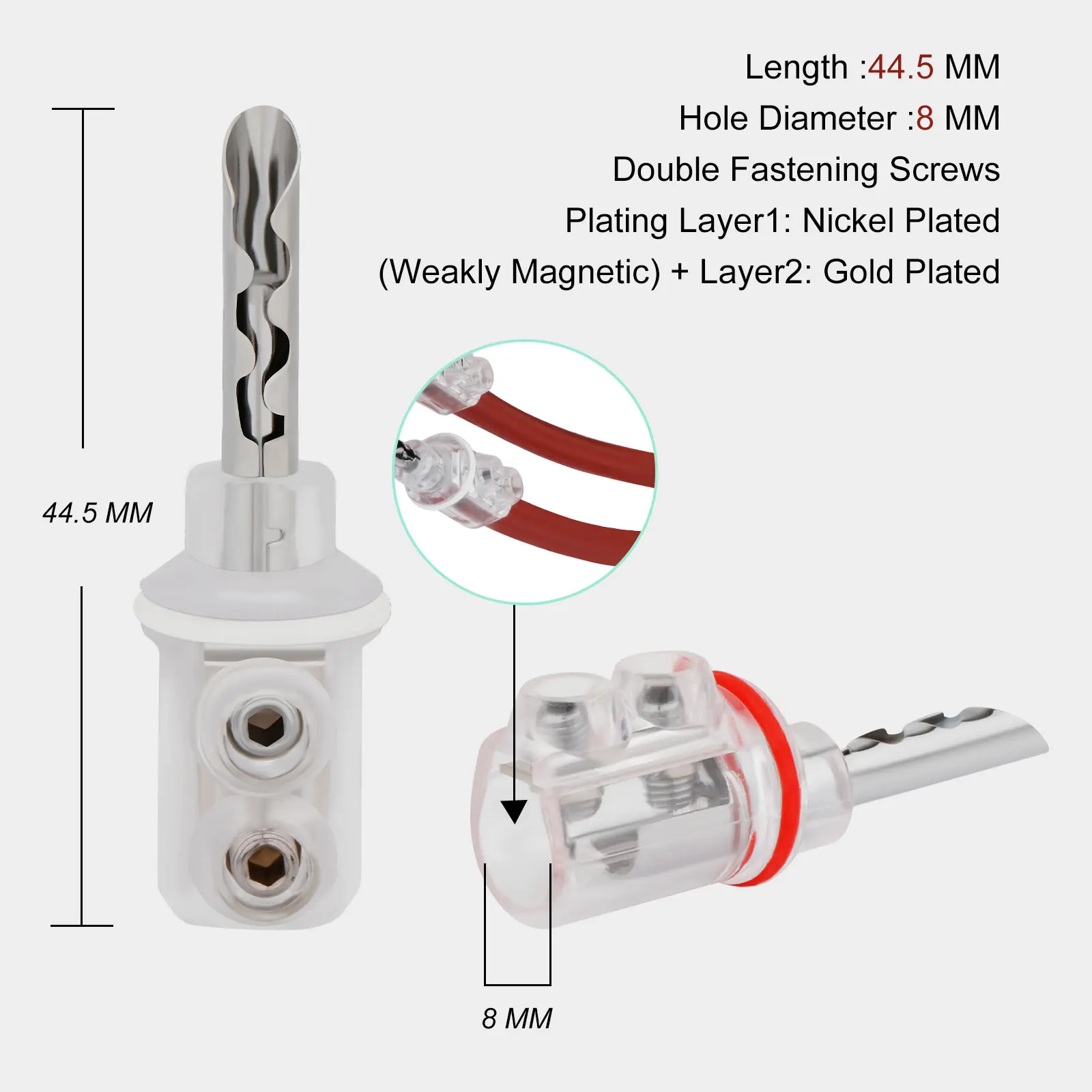4 قطع عالية الجودة 4 ملليمتر الروديوم مطلي BFA الموز غطاء شفاف الصوت الموز التوصيل كابل مكبر الصوت