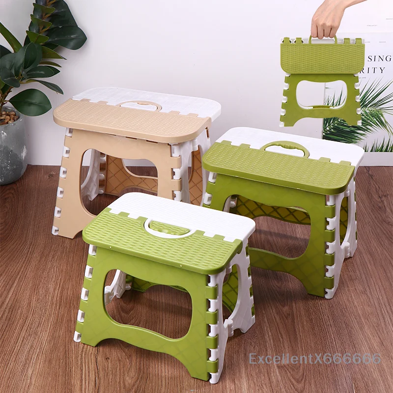 Lightweight Foldable Kitchen Footstool; One-piece Thickened Plastic Bench with Non-slip Feature