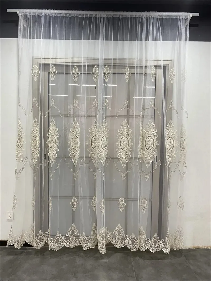Luxuriöser Tüll-Vorhang für Wohnzimmer, Schlafzimmer, Stickerei, Blume, Innenbereich, dekoratives Fenster, durchsichtiges Zuhause, individuell anpassbar – Detail 6