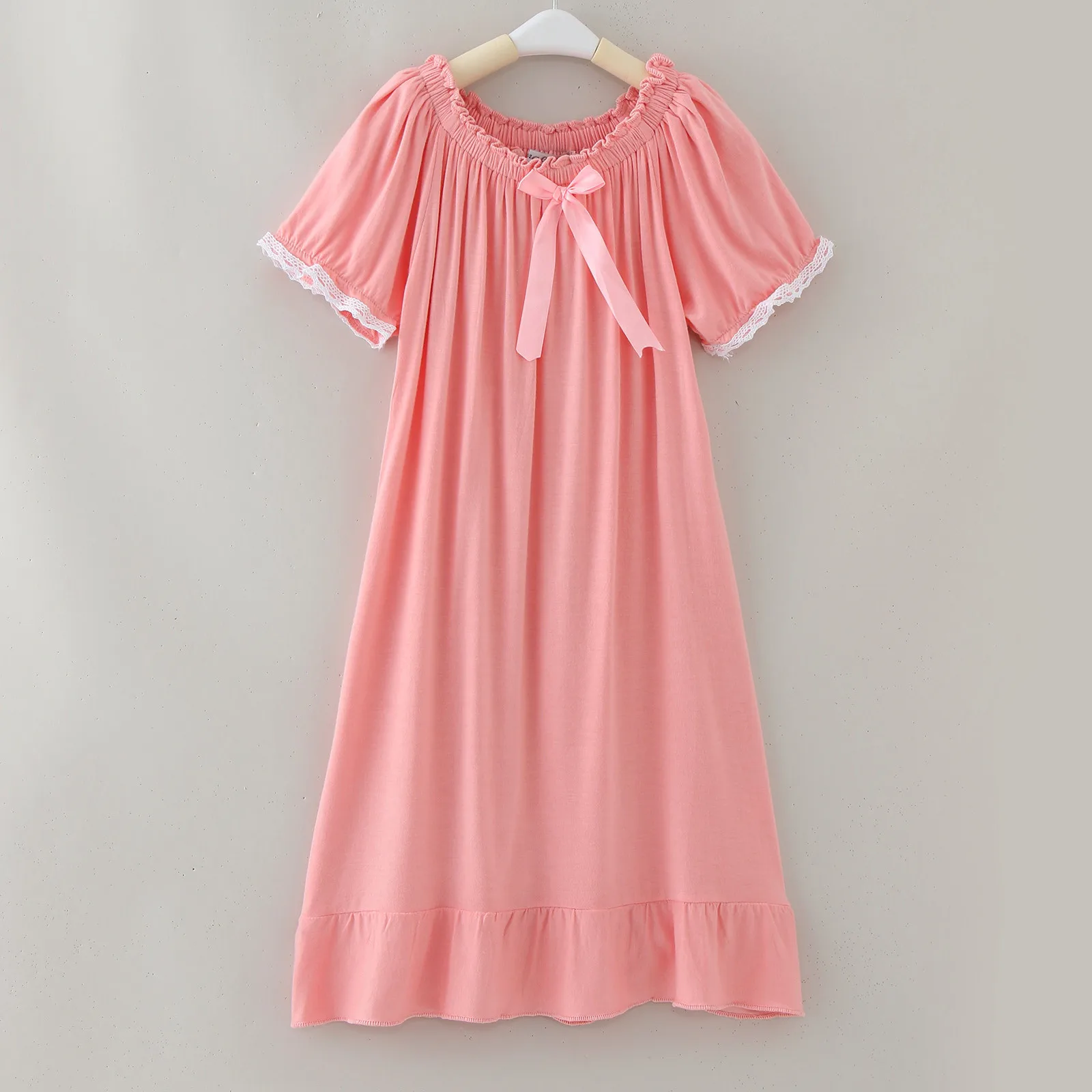 Summer Children\'s Nightgown Baby Girls Clothes Short Sleeve Kids Sleepwear Vintage Ruffled Princess Home Wear Pajamas Kids 2-8T