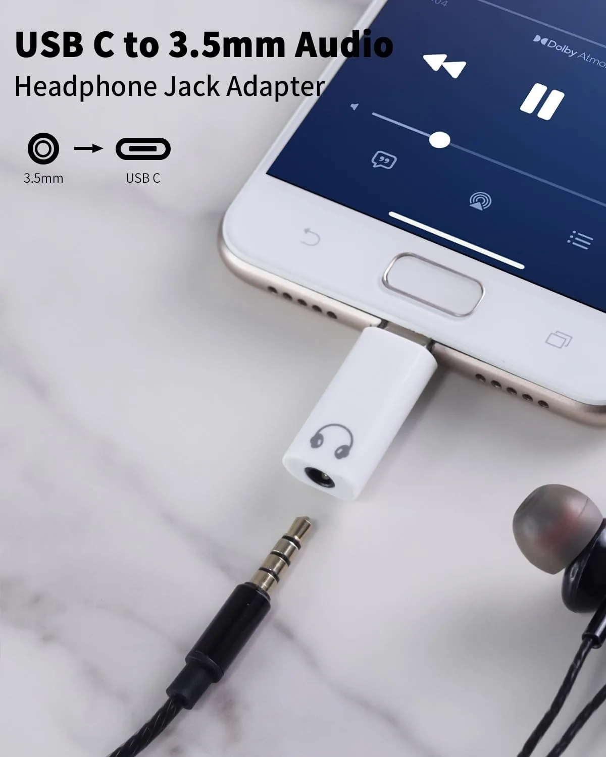 USB C Type-C to 3.5mm TRRS Audio Jack Headphone DAC Adapter Support Listening to Music and Calls for Mobile Phone Tablet