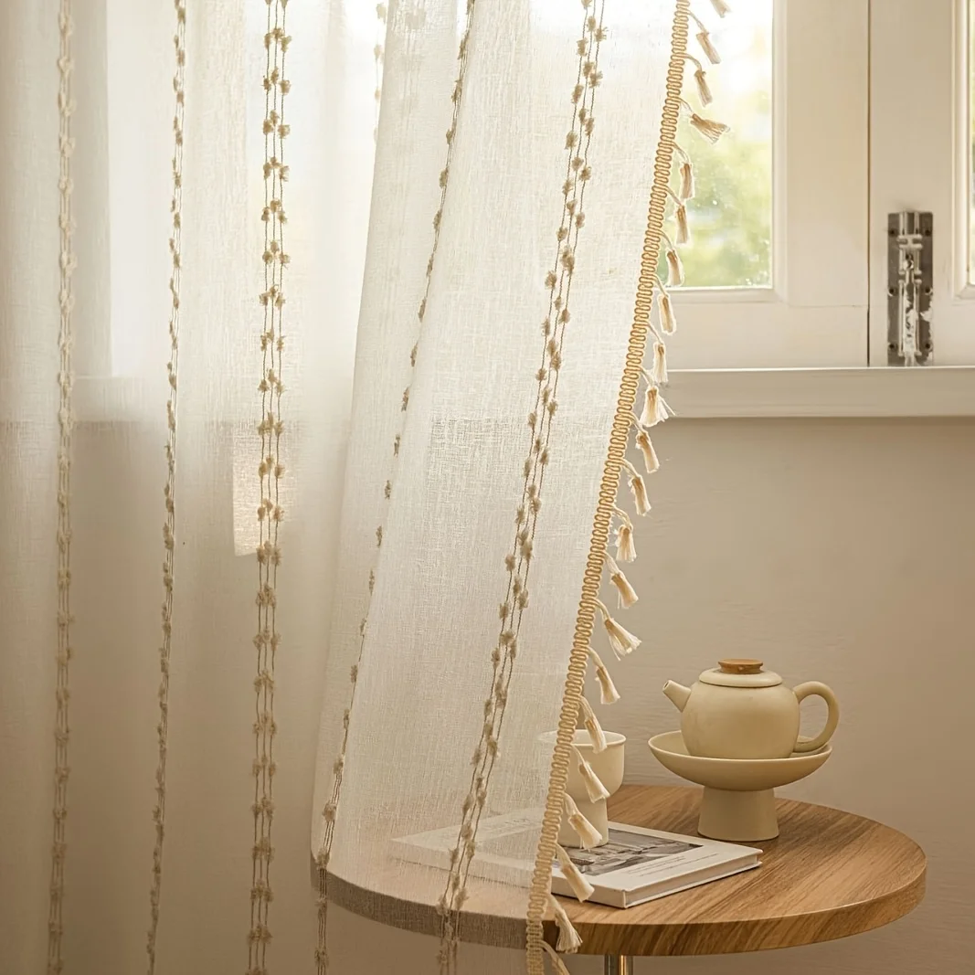1pc Japanese Style Striped Sheer Curtain, Privacy Window Treatment, Modern Bedroom Living Room Balcony Floor-To-Ceiling Drapes