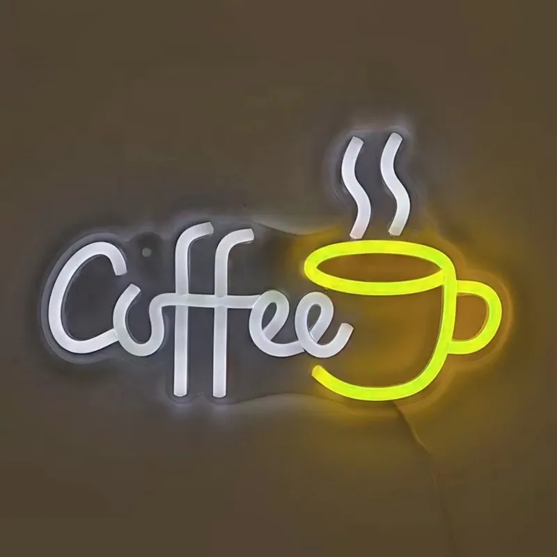 Coffee With Cup Neon Sign USB Powered LED Neon Lights For Room Pub Club Milk Tea Cafe Shop Restaurant Wall Art Neon Decoration