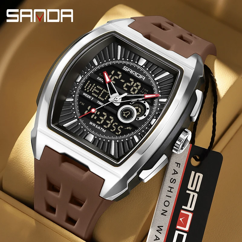 SANDA 5118 Reloj deportivo de moda 5ATM resistente al agua tres horas de tierra pantalla de luz nocturna despertador cronómetro cuenta regresiva