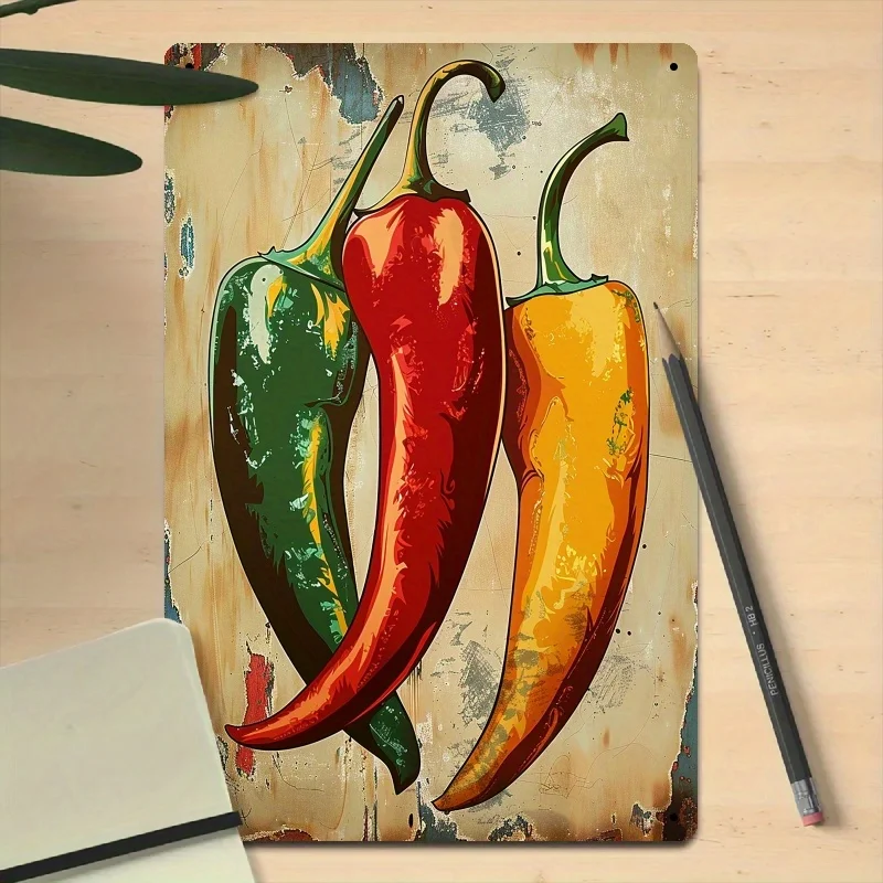 Room Decor 1pc Vintage Red Chili Pepper Metal Sign, Multi-functional Indoor/Outdoor Hanging Plaque Library, Porch - Ideal Gift