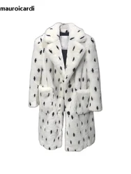 Mauroicardi Autumn Winter Long Oversized Thick Warm Fluffy Colorful Faux Fur Coat Women Pockets Loose Casual Korean Fashion 2024