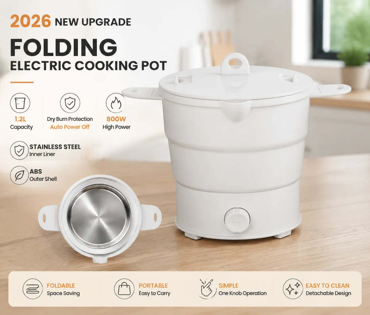 2026 New Upgrade Folding Electric Cooker Pot Multifunction Mini Hot Rice Student Dormitory Noodle For Kitchen Home Travel EU