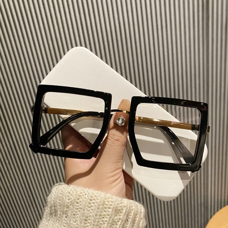 New Brand Thick Framed Square Black Anti-blue Light Eyeglass Frame Women's Bare Face Personalized Slimming Glasses