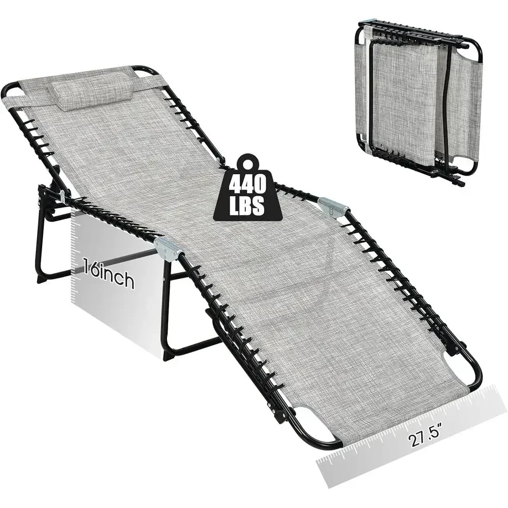Oversized 27 Beach Tanning Chair with Adjustable Backrest and Removable Pillow, Lightweight Portable for Patio, Lawn, or Poolsid