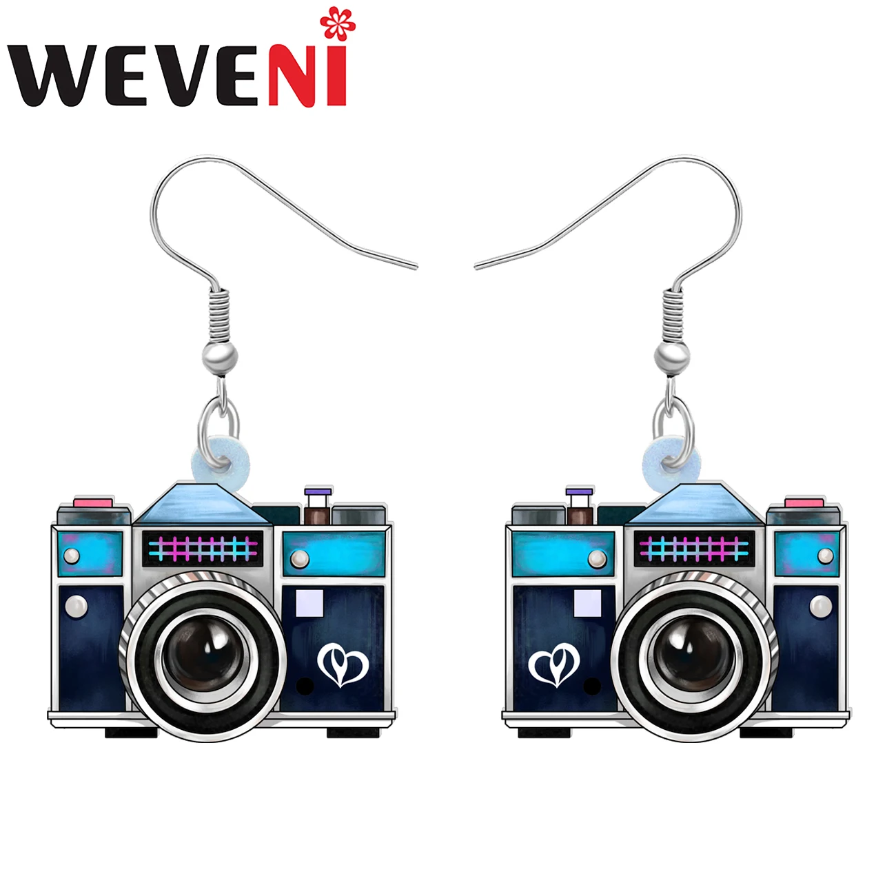 WEVENI Acrylic Retro Box Camera Dangle Drop Earrings Classical Jewelry Gifts For Women Girls Kids Friends Party Favors