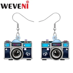 WEVENI Acrylic Retro Box Camera Dangle Drop Earrings Classical Jewelry Gifts For Women Girls Kids Friends Party Favors