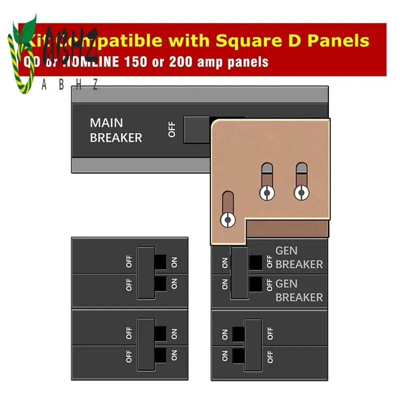 

Комплект блокировки генератора ABHZ для панелей D QO или Homeline 150 или 200 А. Пространство 1-3/8 дюймов между главным и генераторным выключателем
